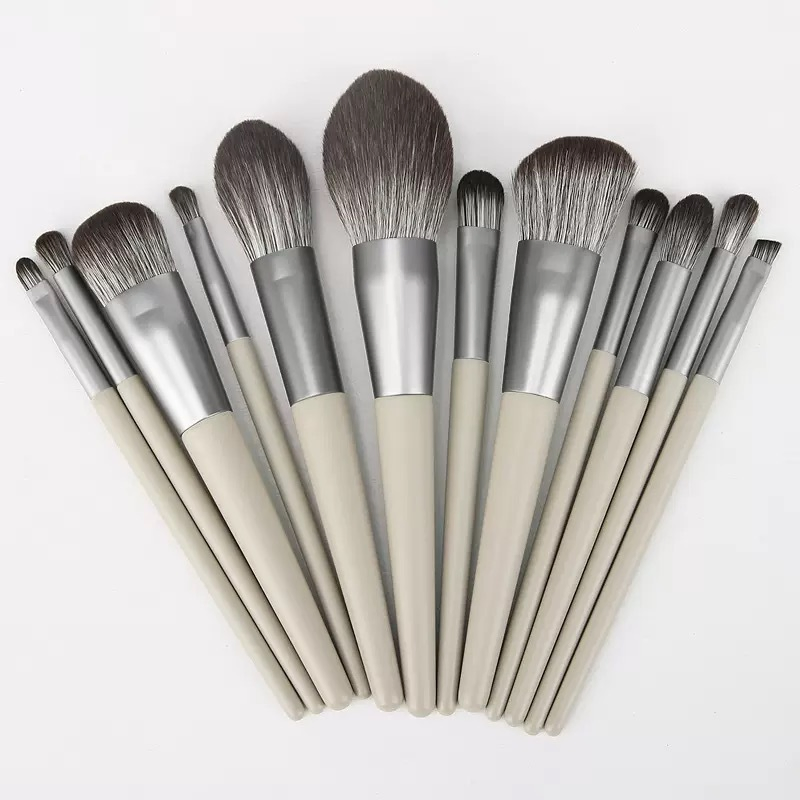 Beautichen 12PCS Milk Grey Ultra-Soft Makeup Brush Set - Portable Eyeshadow &amp; Foundation Brushes Set