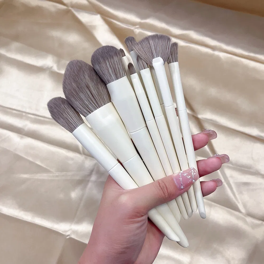10PCS Wood Handle Beige Soft Synthetic Hair Makeup Brush Set with Bag Private Label
