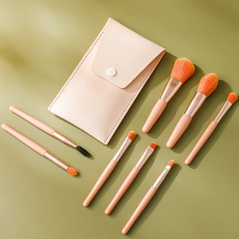 4 Colors Top Sale Beginner Makeup Brush Set with PU Bag 8PCS in One Portable Cosmetics Kit