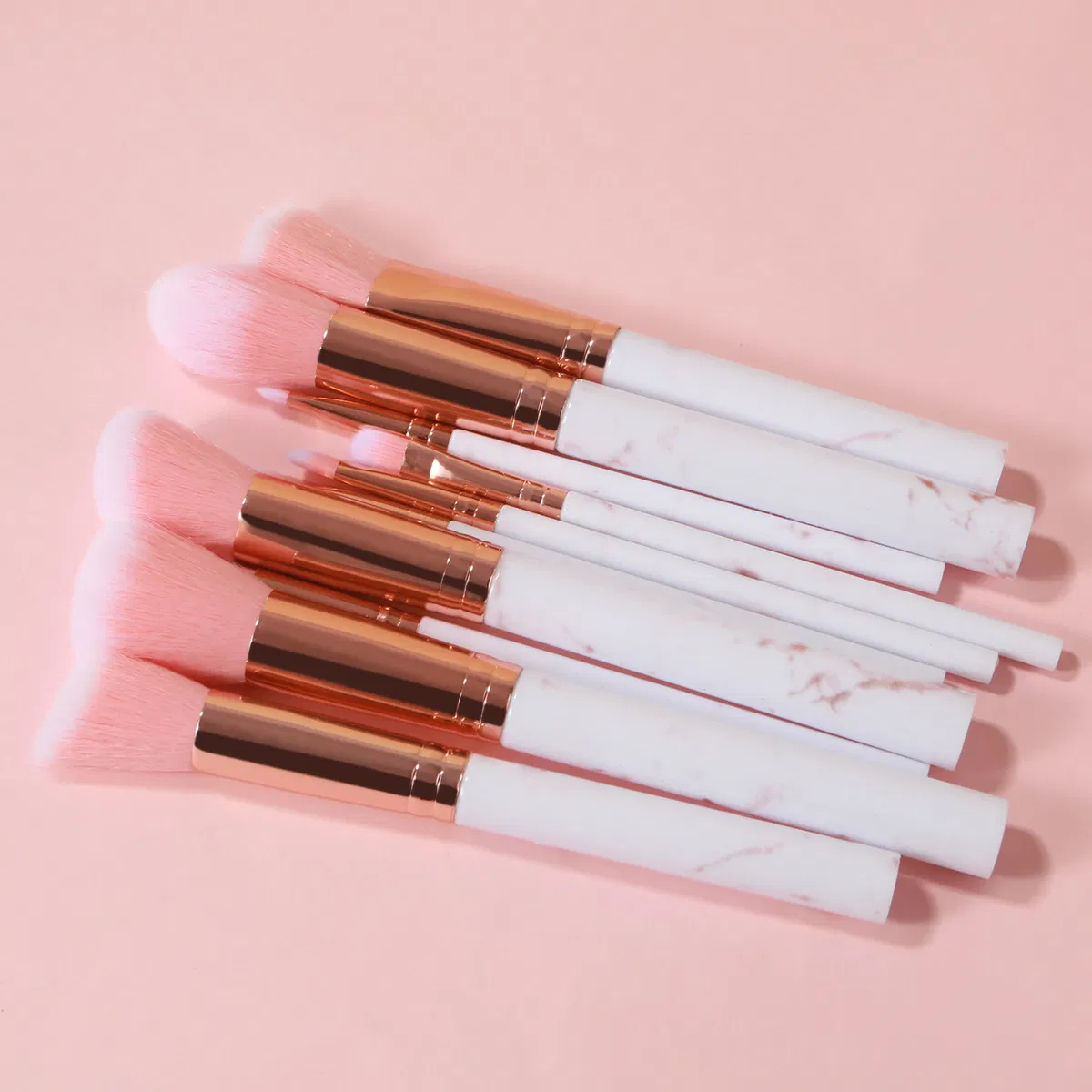Beautichen 10PCS Pink Marble Vein Makeup Brush Set (5 Large + 5 Small) - Factory Direct Blush/Foundation/Eyeshadow Brushes Bulk Supply