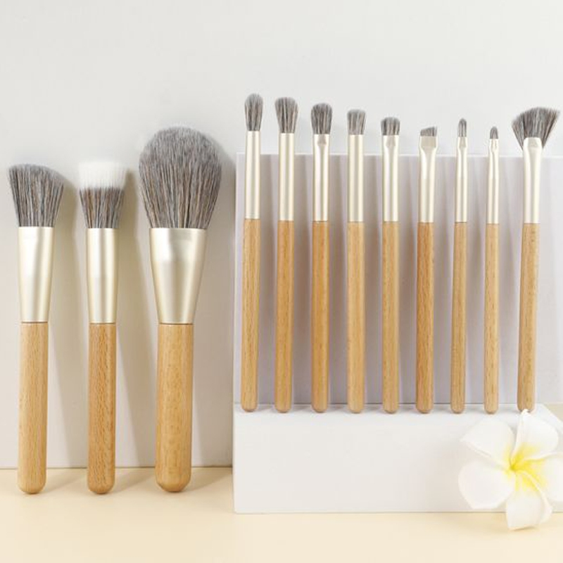 Beautichen 12PCS Wooden Makeup Brushes - Vegan Bristles Eco Foundation Contour Blend Cosmetic Brush Set
