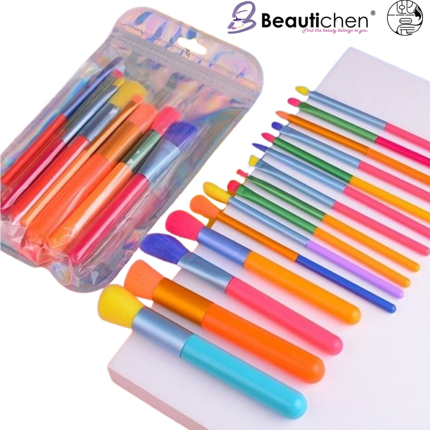 Beautichen 15PCS Macaron Makeup Brushes - Soft Travel Set with Holographic Pouch