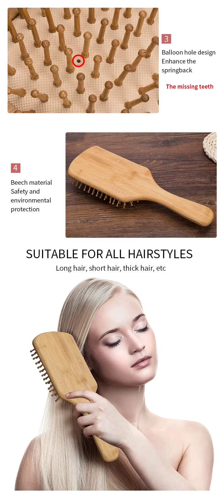 Air Cushion Natural Detangling Wood Hair Comb Set
