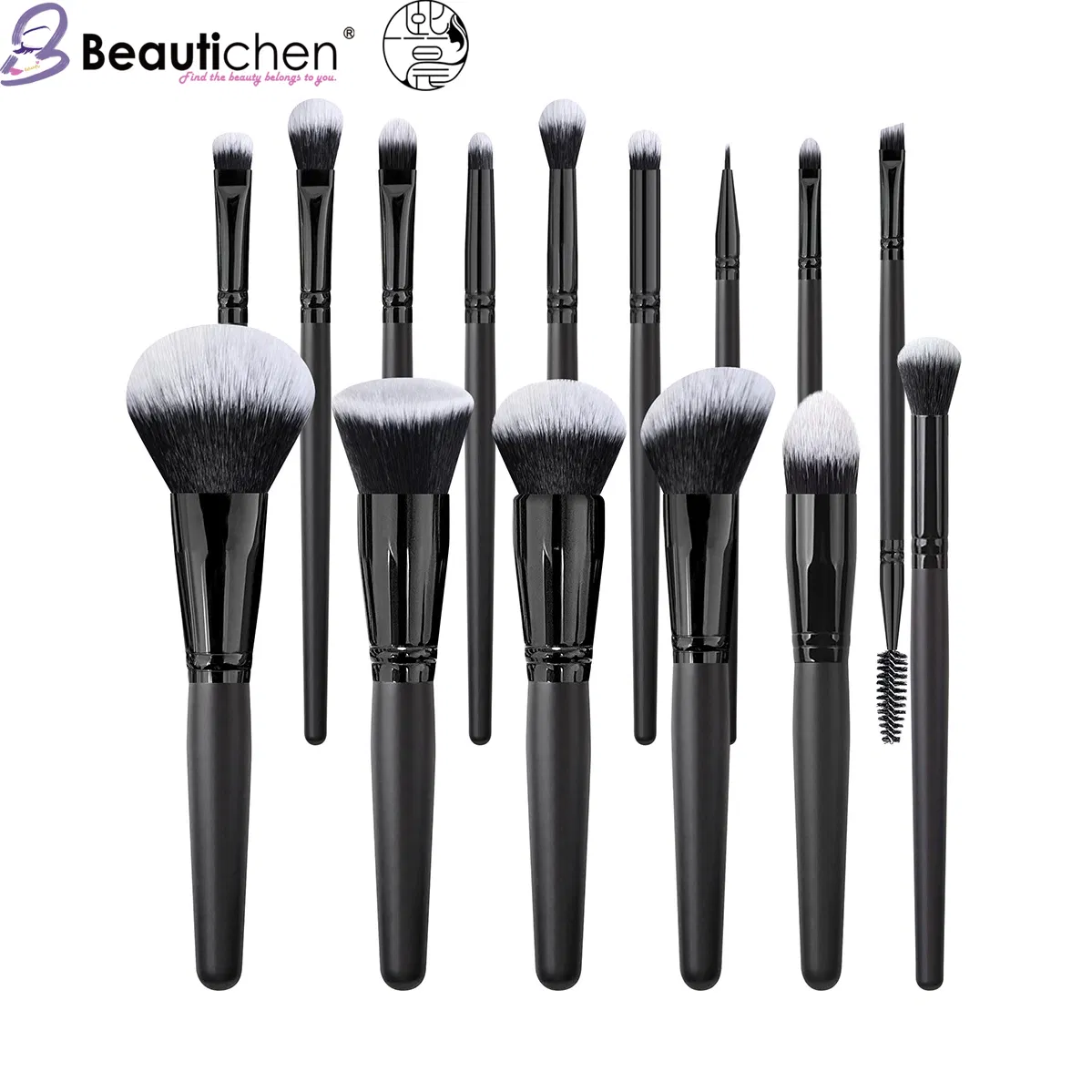 Beautichen 15PCS Premium Black Wooden Makeup Brush Set for Foundation Blush Highlight Eyeshadow