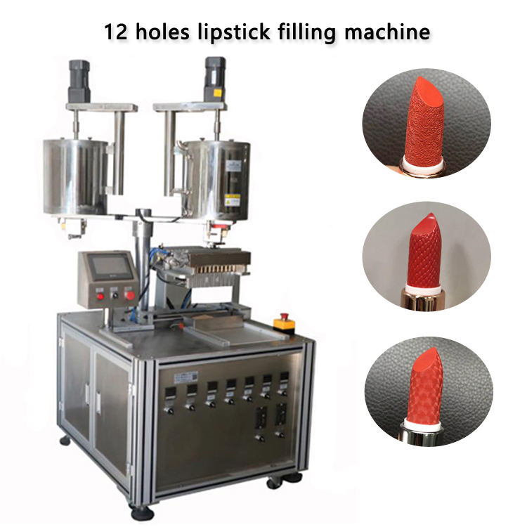 Máquina de llenado de lápiz labial semiautomática de alta calidad 12 para delineadores, bálsamos labiales, lápices labiales, línea de producción cosmética de lápiz labial sólido y líquido manual