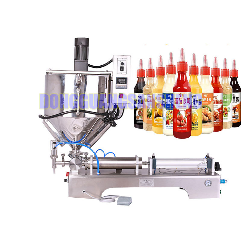 Máquina de llenado de yogur de alta viscosidad semiautomática neumática con mezclador de agitación