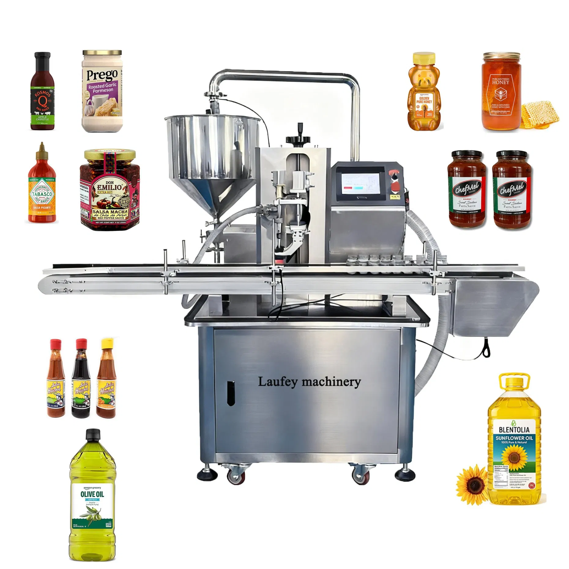 Máquina de embotellado de pistón neumático versátil, máquina de llenado de líquidos para líquidos de alta viscosidad, miel, salsa, líquido, agua
