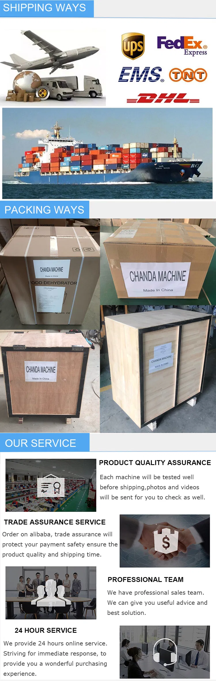 Detalles de embalaje para exportación