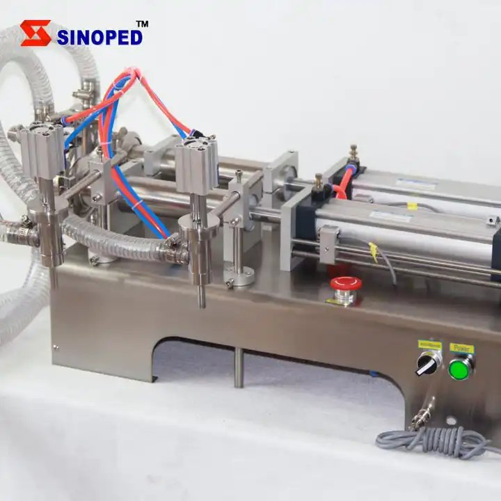Máquina de llenado de líquidos para miel, jarabe, crema, agua y bebidas con llenador neumático de dos cabezales