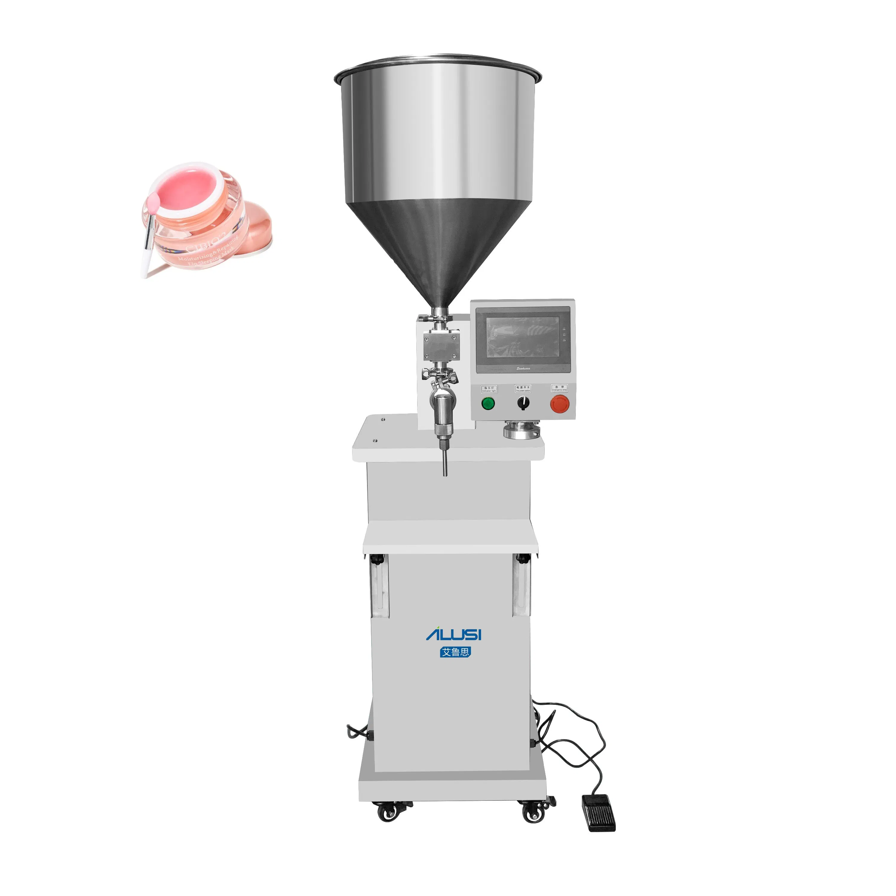 Máquina de llenado de tarros de miel para calentar y mezclar crema, bálsamo labial, lápiz labial, crema facial y crema cosmética de tipo semiautomático y de pie