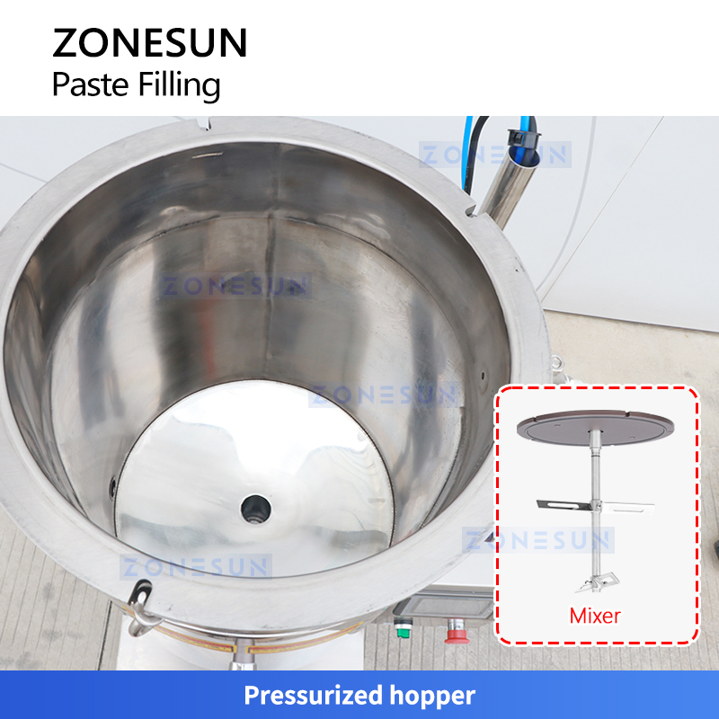 Zonesun Zs-Gtpp1h Máquina de llenado de pistón semiautomática para pasta espesa con tolva calefaccionada para envasado de crema, bálsamo labial y ungüento