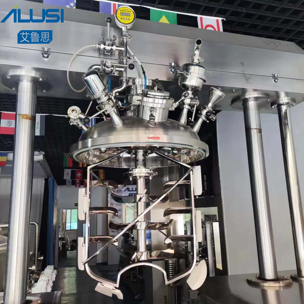 Mezclador de emulsión al vacío controlado por PLC para productos de cuidado de la piel y cosméticos. Emulsificador homogéneo