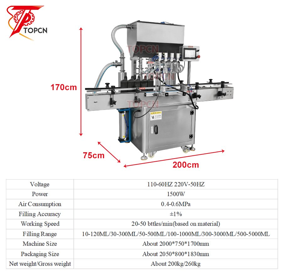Máquina de llenado automática de pistón neumático para miel, especias, aceite, agua, líquido, salsa, pasta, jabón, detergente, champú, crema y loción