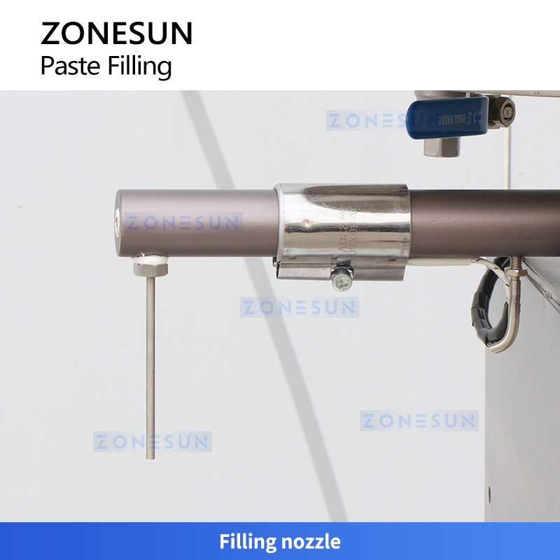Zonesun Zs-Gtpp1h Máquina de llenado de pistón semiautomática para pasta espesa con tolva calefaccionada para envasado de crema, bálsamo labial y ungüento