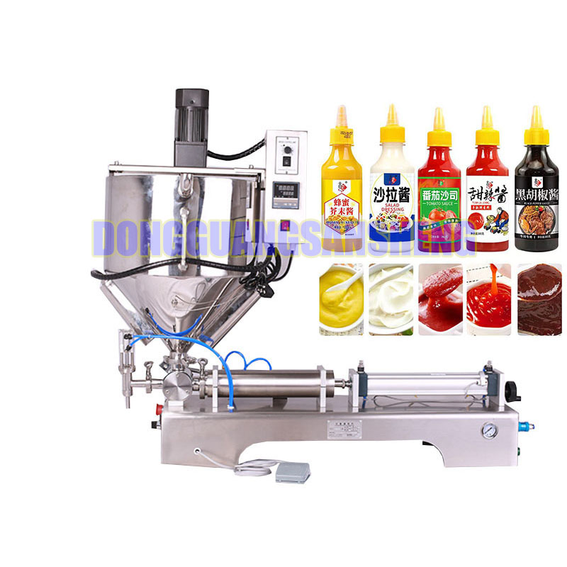 Máquina de llenado de yogur de alta viscosidad semiautomática neumática con mezclador de agitación
