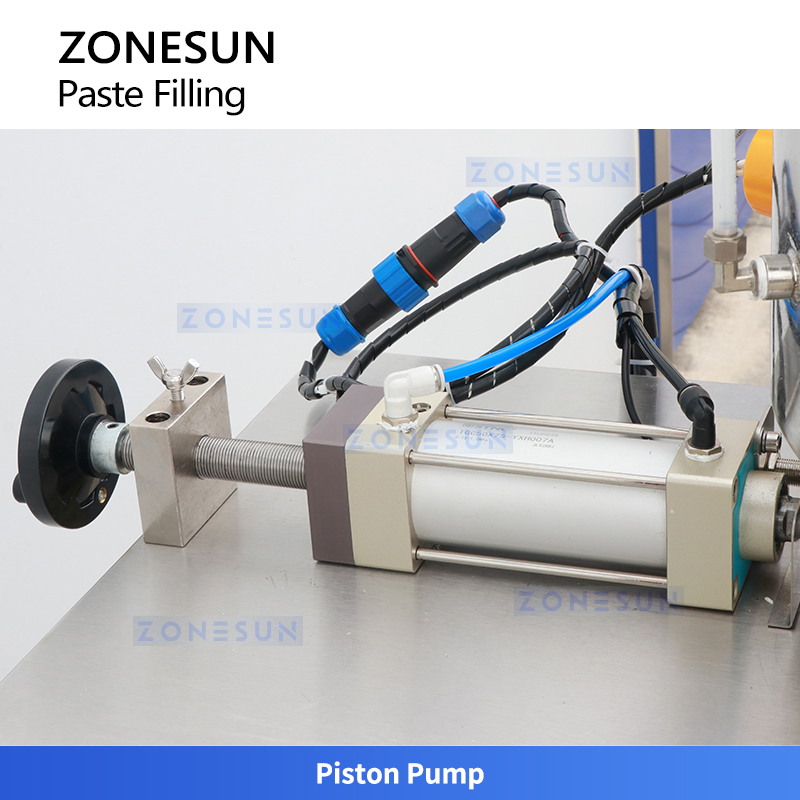 Zonesun Zs-Gtpp1h Máquina de llenado de pistón semiautomática para pasta espesa con tolva calefaccionada para envasado de crema, bálsamo labial y ungüento