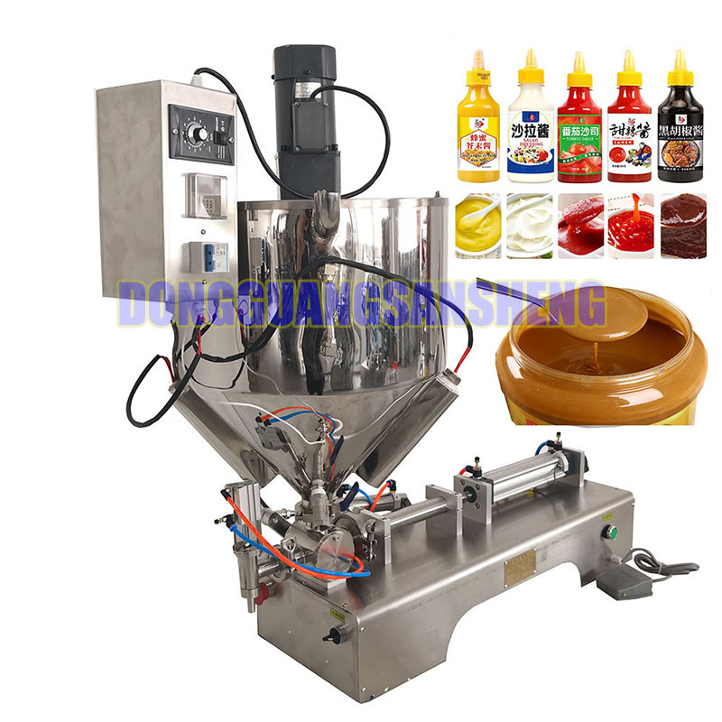Máquina de llenado de yogur de alta viscosidad semiautomática neumática con mezclador de agitación