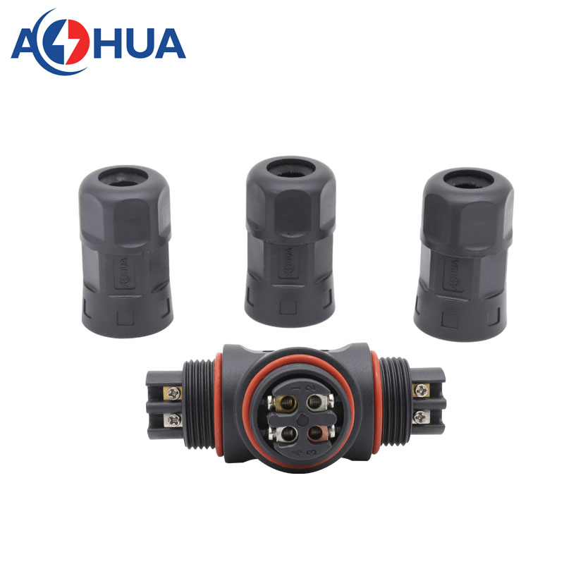 IP68 موصل مجمع كابل على شكل حرف T M20 4pin قابس كهربائي للإشارة 10A محول 1.0mm2 قابس كابل الطاقة 4-Way لمشروع مصابيح الشارع الشمسية LED