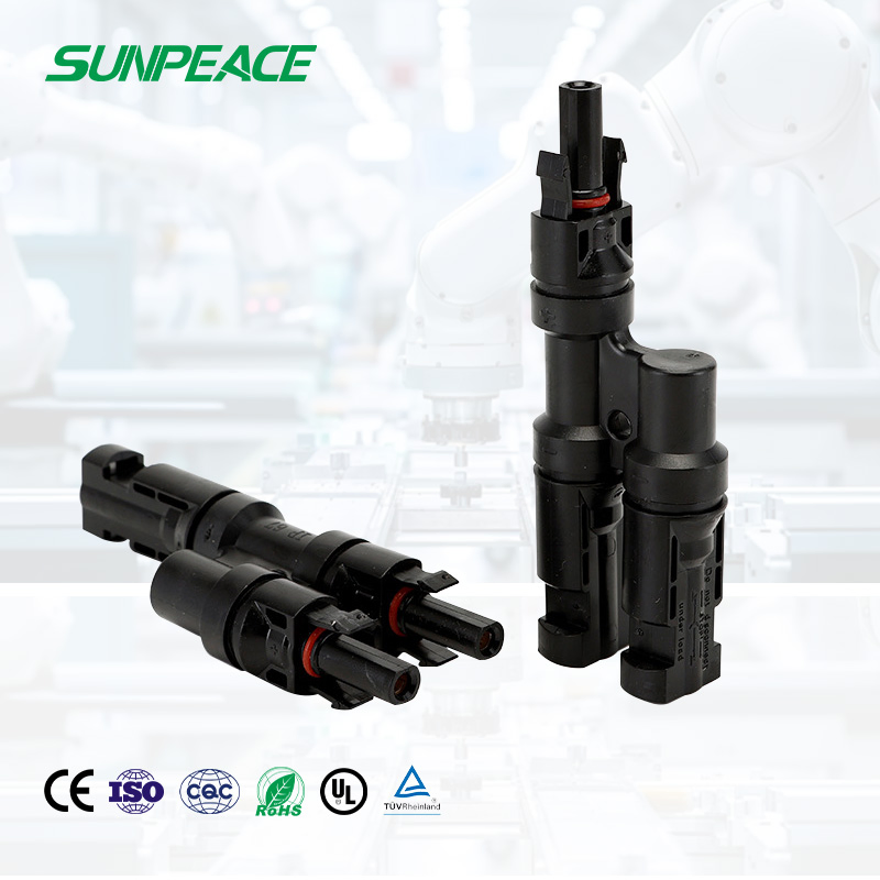 IP67 موصل كابل PV نوع T المقاوم للماء للوحة الشمسية ذكر أنثى موصل ضوئي 2 1 فرع T لنظام الطاقة الشمسية