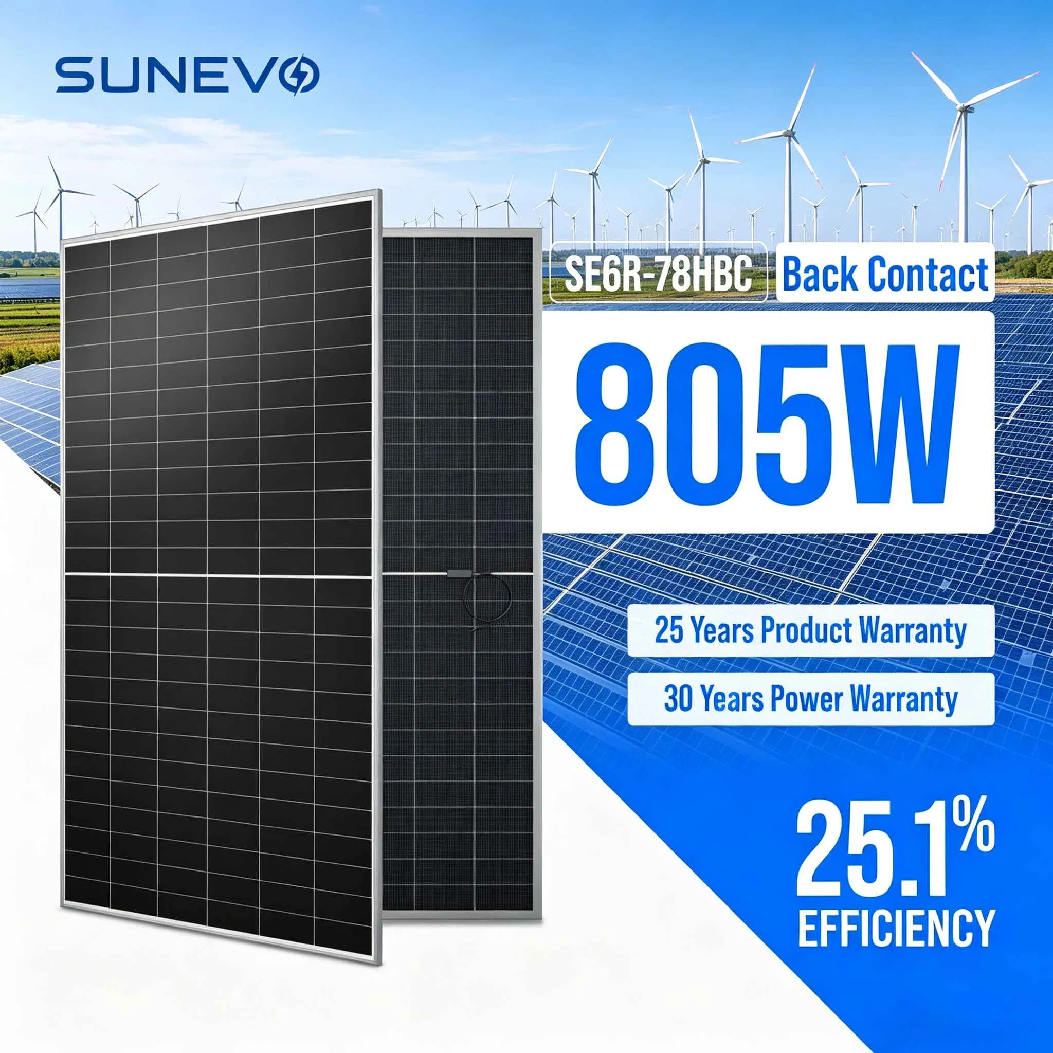 سنيفو عالية الطاقة 805W 770W 750W نوع N بي سي ألواح شمسية ثنائية الوجه للاستخدام المنزلي على الأسطح الشمسية والمزارع الشمسية على نطاق واسع