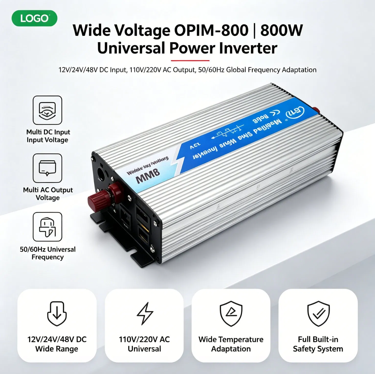 أوبيب 300W/500W/800W/1000W/1200W/1500W/3000W 12V/24V/48V عاكس طاقة هجين يعمل بموجة جيبية نقية عالمية من الطاقة الشمسية من DC إلى AC 110V/120V/220V/230V