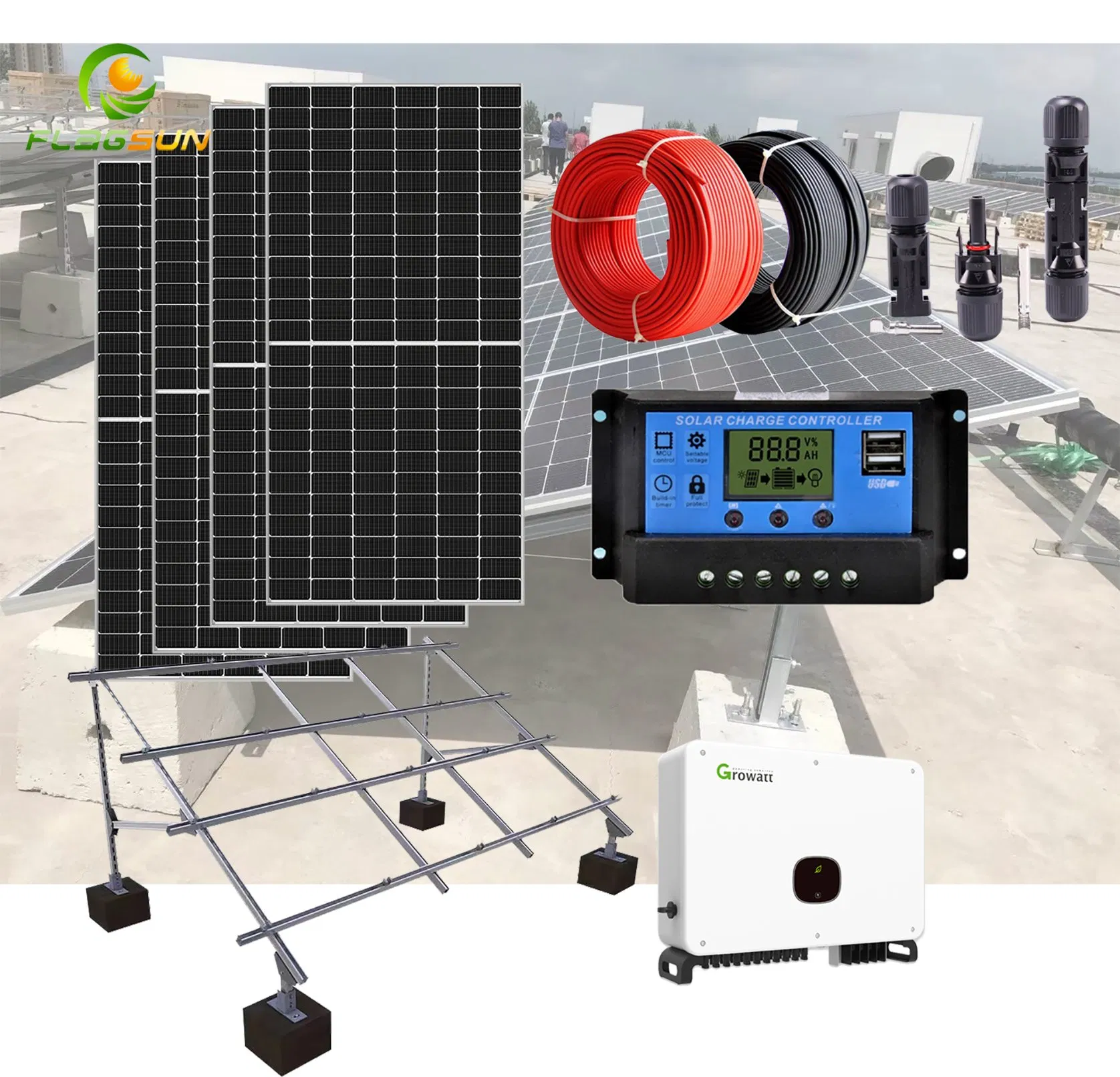 مجموعة كاملة من ألواح الطاقة الشمسية 20kw 30kw 40kw 50kw 100kw نظام الطاقة الشمسية المتصل بالشبكة / المنفصل عن الشبكة للاستخدام السكني والتجاري والزراعي