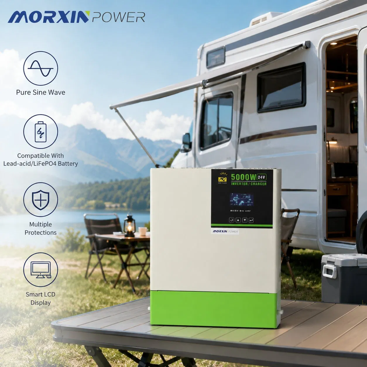 24V/48V 5000W جهاز تحويل الطاقة الشمسية خارج الشبكة للسيارات المنزلية مزود ببطارية MPPT عاكس موجة جيبية نقية