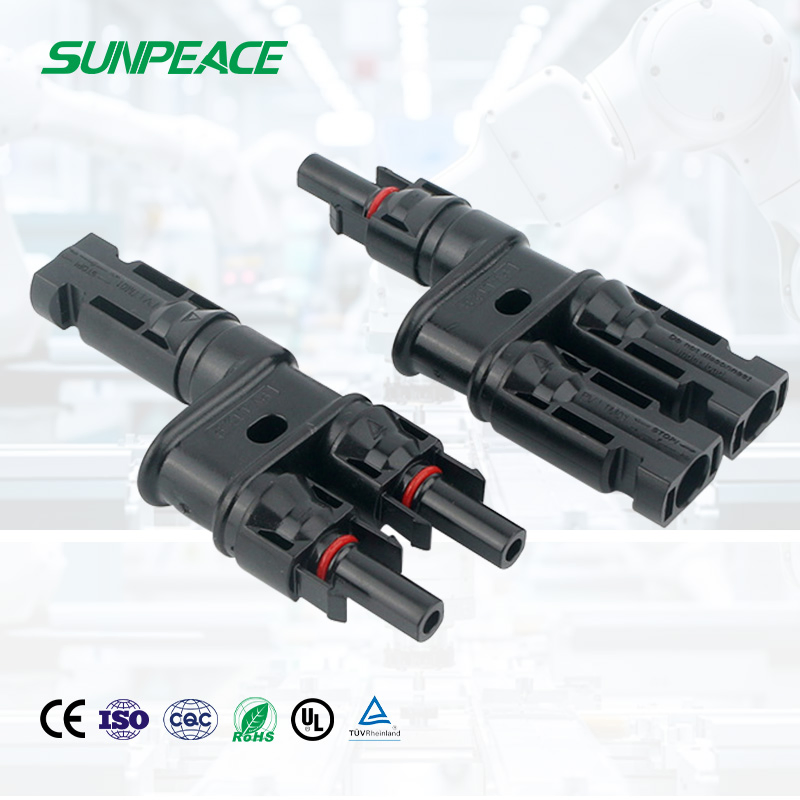 IP67 موصل كابل PV نوع T المقاوم للماء للوحة الشمسية ذكر أنثى موصل ضوئي 2 1 فرع T لنظام الطاقة الشمسية