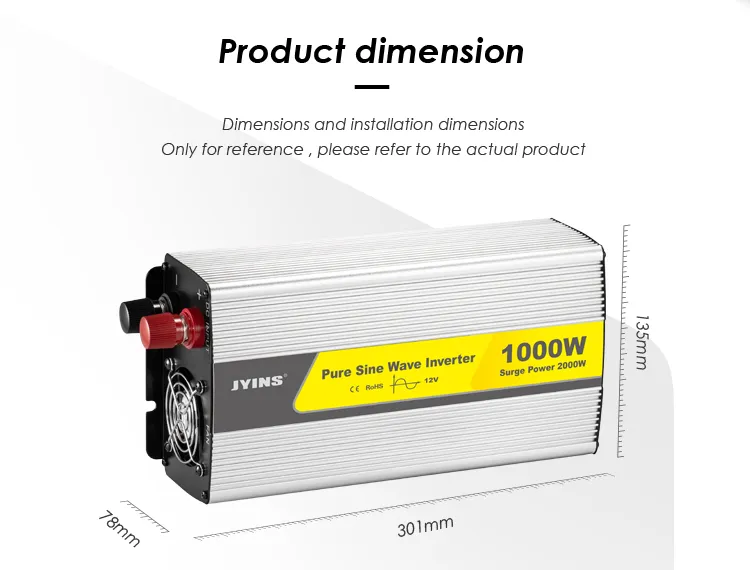 1000W 12V/24V/48V إلى 220V محول طاقة شمسية على شكل موجة جيبية نقية