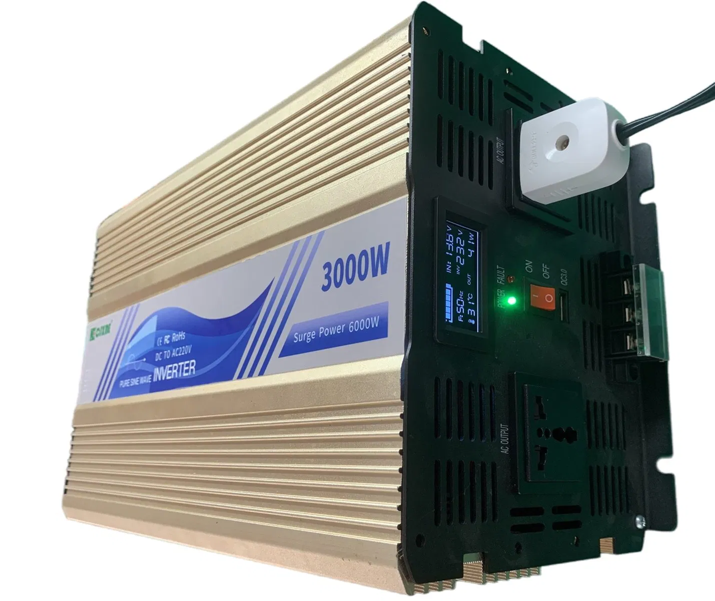 3000W/3kw 12V/24V/48V تحويل التيار المستمر إلى تيار متردد 110V/120V/220V/230V عاكس طاقة شمسية بتيار جيبي نقي