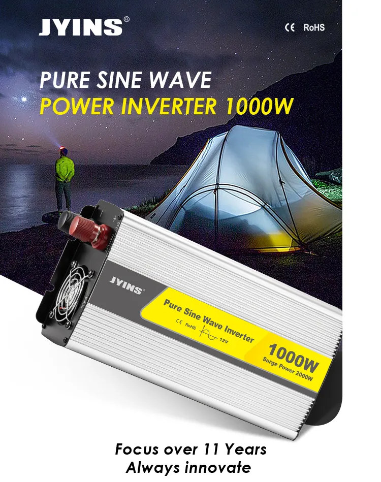 1000W 12V/24V/48V إلى 220V محول طاقة شمسية على شكل موجة جيبية نقية