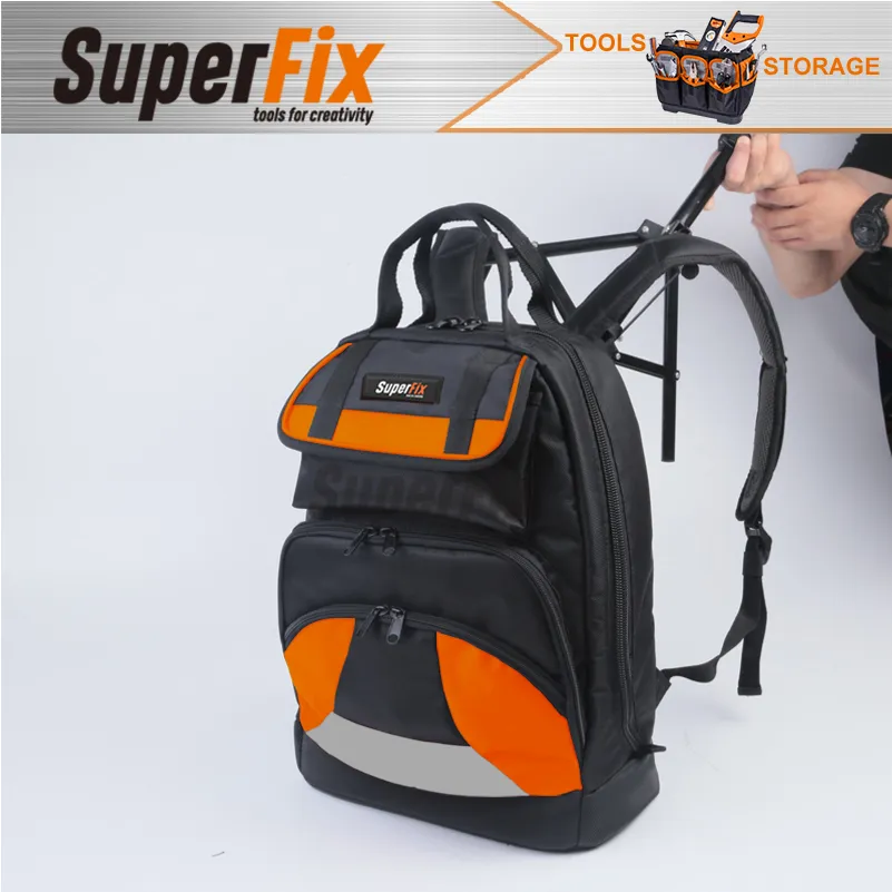 Bolsa de Ferramentas de Grande Capacidade, Base Dura, Poliéster, para Ferramentas Manuais e Alicates, Mochila