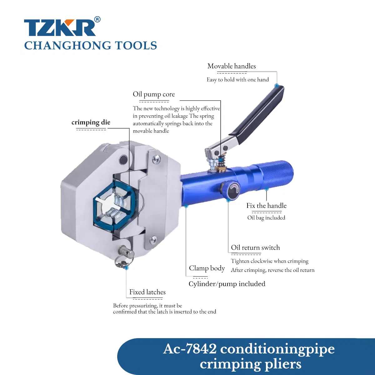 Kit de Crimpagem Hidráulica Manual Portátil e Manual para Mangueira de Ar Condicionado Tipo Hexagonal 7842