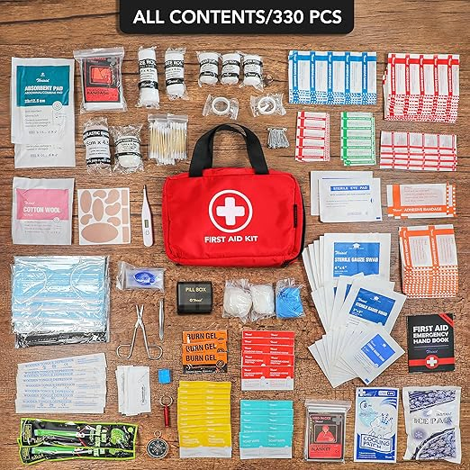 330-Piece Kit de Primeiros Socorros, Kit de Trauma Compacto à Prova d'Água, Suprimentos de Emergência para Casa, Escritório, Carro, Viagem, Acampamento ao Ar Livre