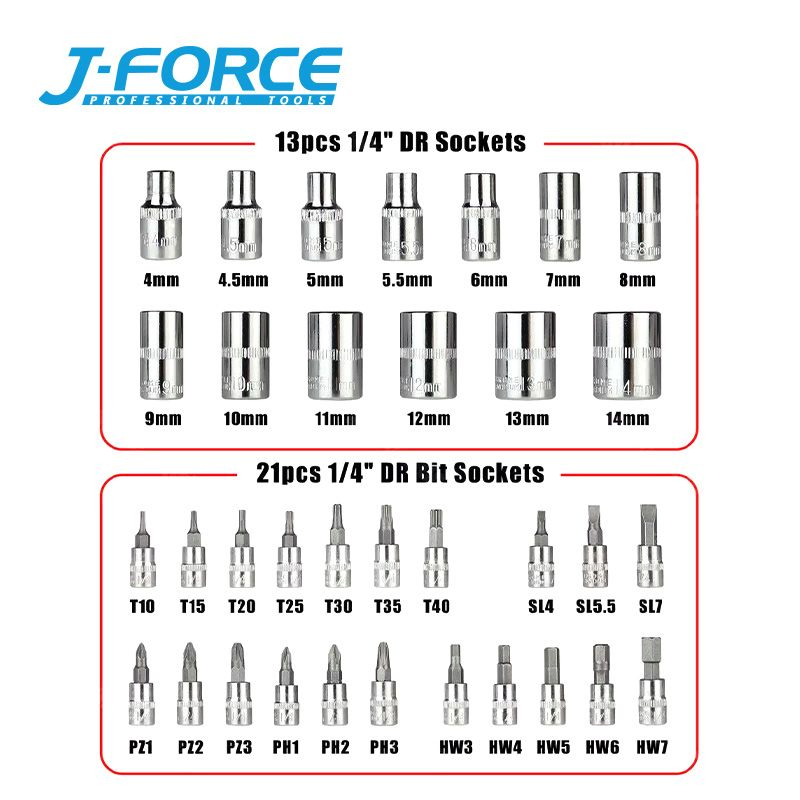 Conjunto de Soquetes de Impacto 46PCS 1/4 Conjunto de Soquetes Métricos Chave de Ratchet Conjunto de Chaves Torx