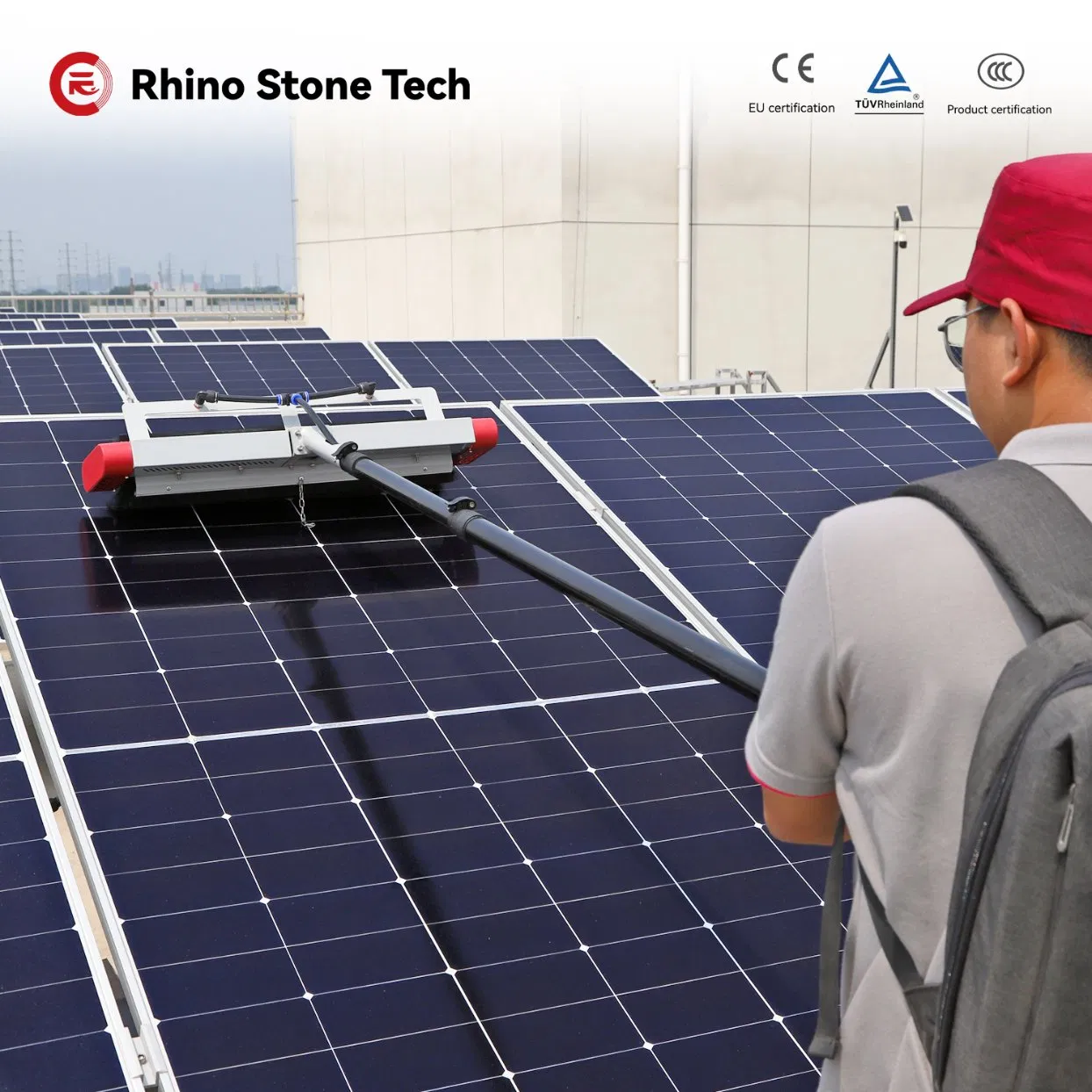 Escova de Limpeza com Cerdas para Painéis Solares Multifuncional, Escovas de Limpeza para Módulos Fotovoltaicos, Kit de Sistema de Fazenda, Limpador Portátil com Bateria de Lítio