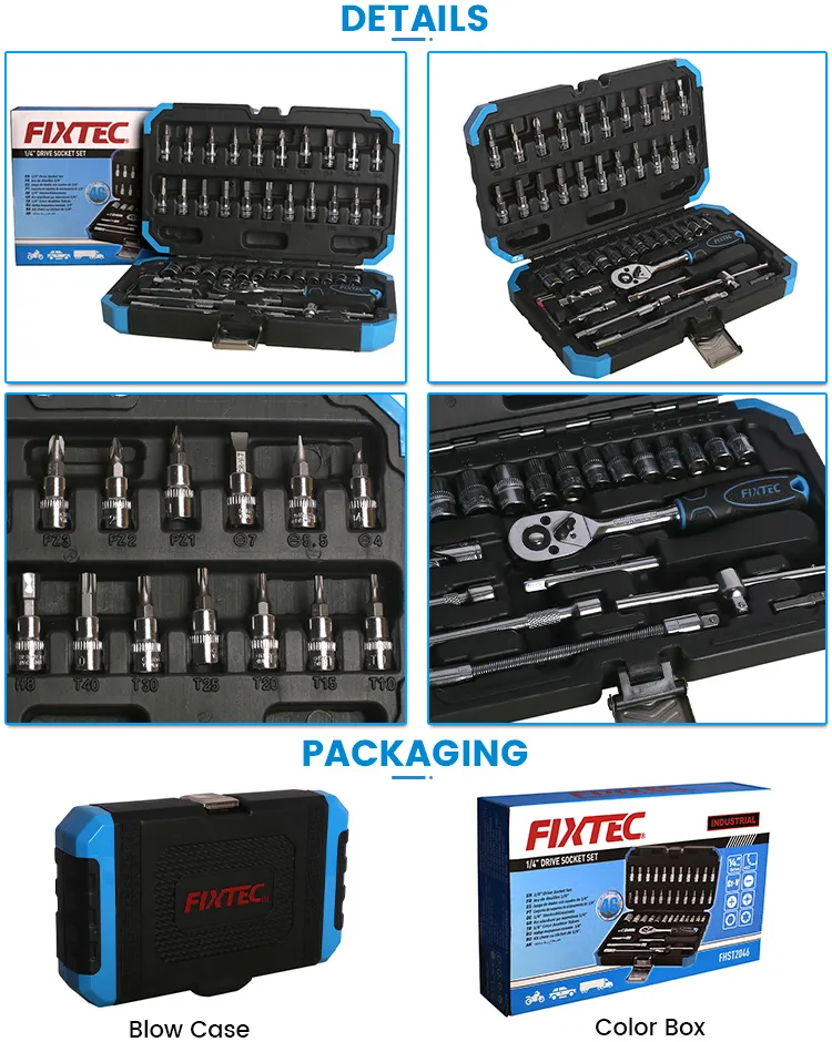 Kit de Reparação Profissional Fixtec 46PCS Conjunto de Ferramentas Mecânicas para Reparação de Carros com Caixa de Plástico