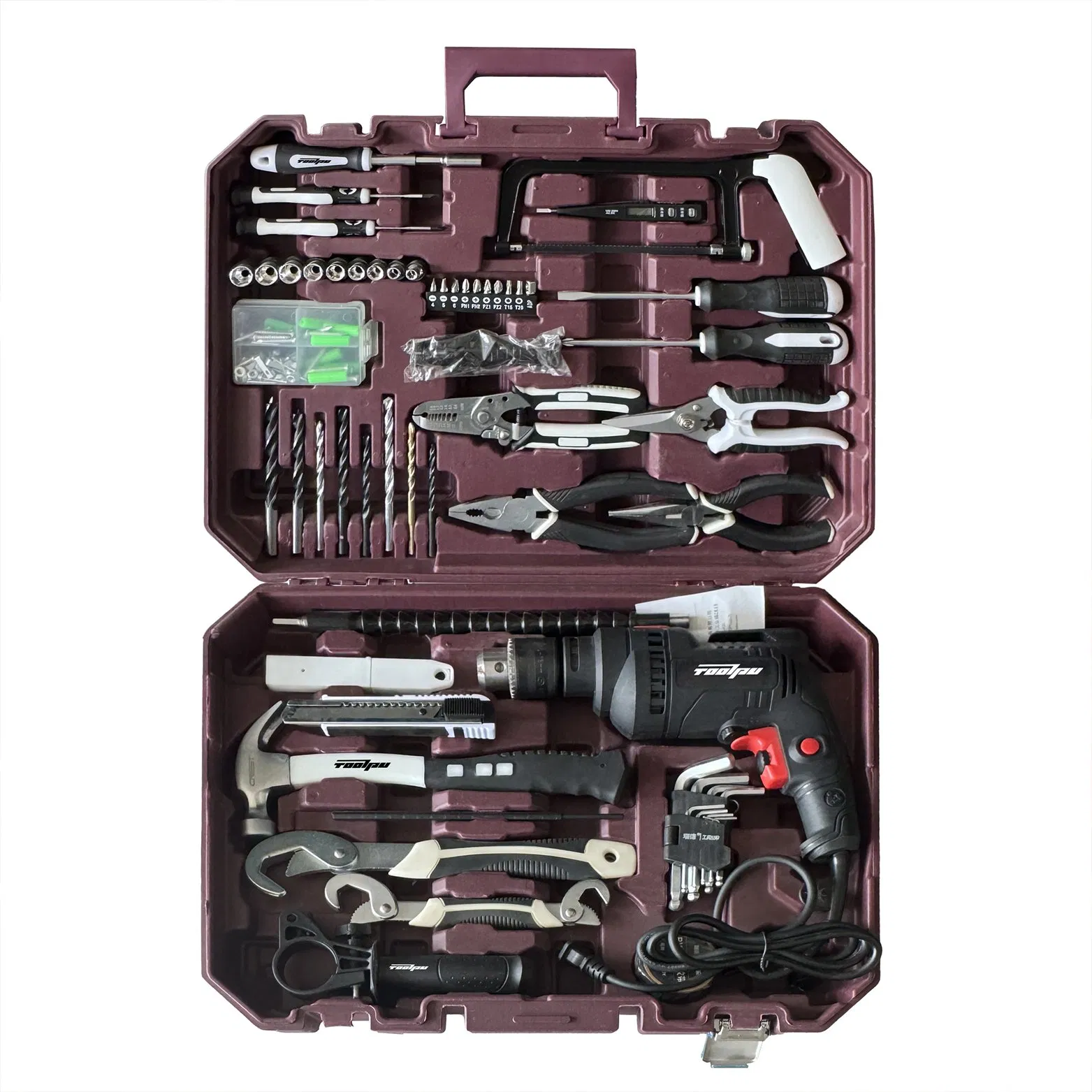 168PCS Conjunto de Ferramentas Multifuncional com Furadeira, Kit Completo de Ferramentas para Consertos em Casa e Carro