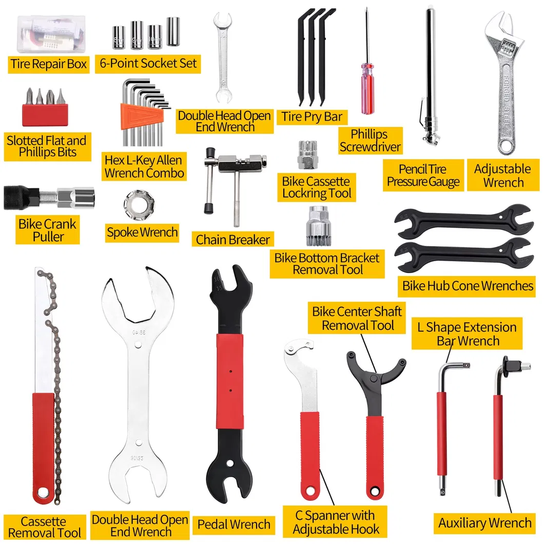 Conjunto de Ferramentas Portátil para Manutenção e Reparo de Bicicletas, Tudo em um Estojo para Bicicleta de Montanha e Estrada