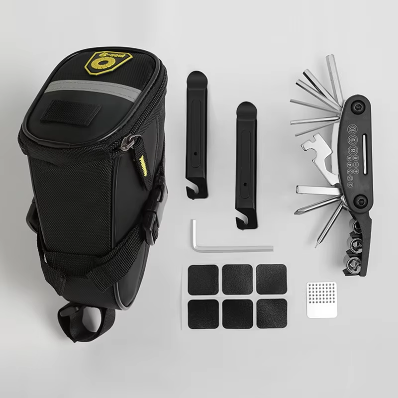 Conjunto de Acessórios Multifunção para Bicicleta, Kit de Reparação de Bicicleta, Kit de Ferramentas para Pneus com Mini Bomba e Bolsa de Selim para Bicicleta de Estrada e Montanha
