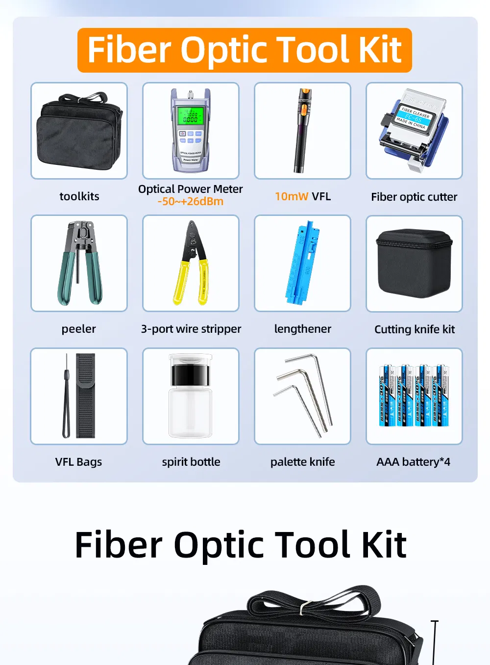 Kit Completo de Ferramentas para Emenda e Terminação de Fibra para Instalação e Manutenção de FTTH