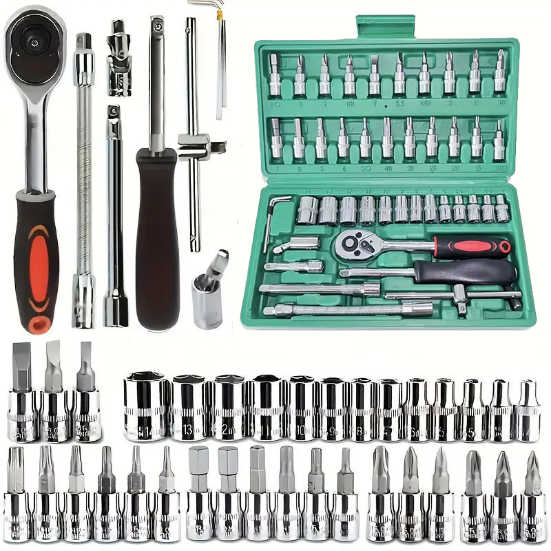 Conjunto de Chaves Mecânicas Automotivas Conjunto de Soquetes para Casa Ferramenta Manual Conjunto de Ferramentas para Reparação de Carros em Aço Carbono