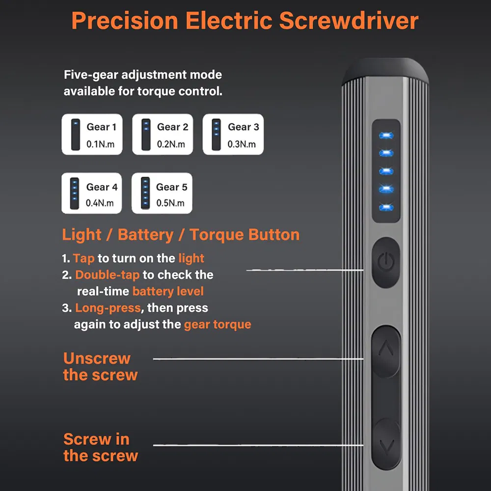 52 em 1 Conjunto de Chave de Fenda Elétrica de Precisão 5-Gear Ferramenta de Kit de Reparação de Eletrônicos com Luz LED Ajustável e Bits Magnéticos