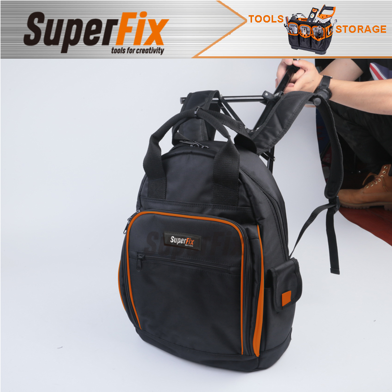 Bolsa de Ferramentas de Grande Capacidade, Base Dura, Poliéster, para Ferramentas Manuais e Alicates, Mochila