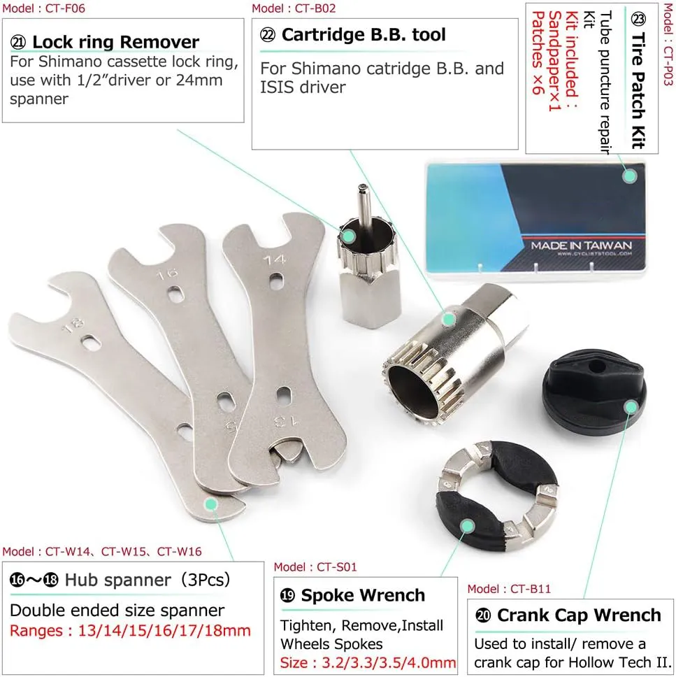 Kit de Ferramentas para Reparação de Bicicleta G-Carve Bikehand com Chave de Torque