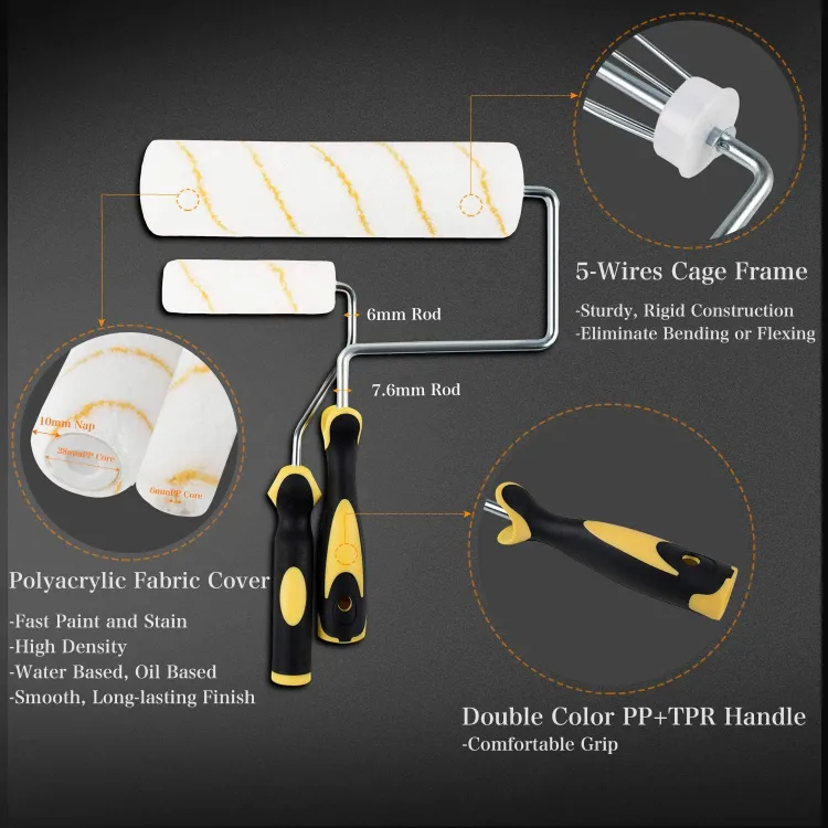 9PCS Kit de Rolo de Pintura para Decoração de Paredes de Férias Melhorias em Casa DIY