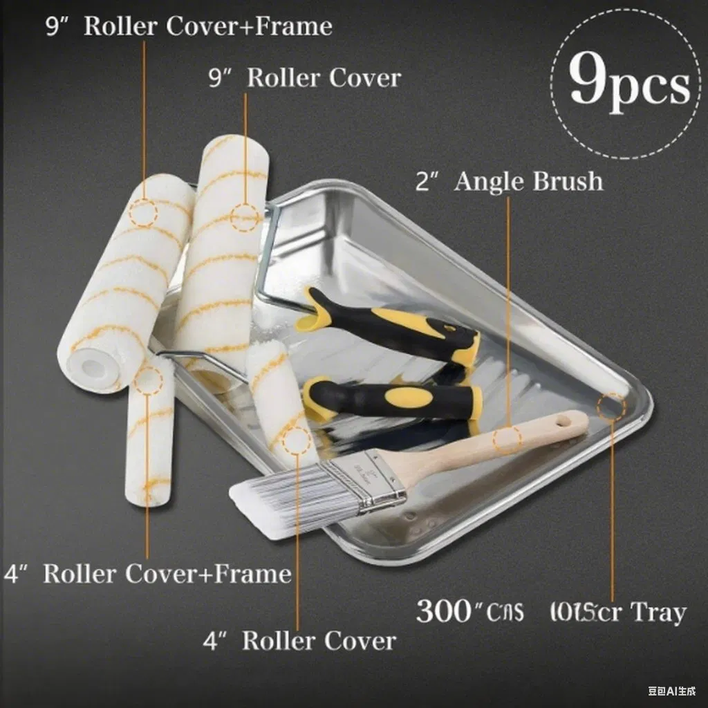 9PCS Kit de Rolo de Pintura para Decoração de Paredes de Férias Melhorias em Casa DIY