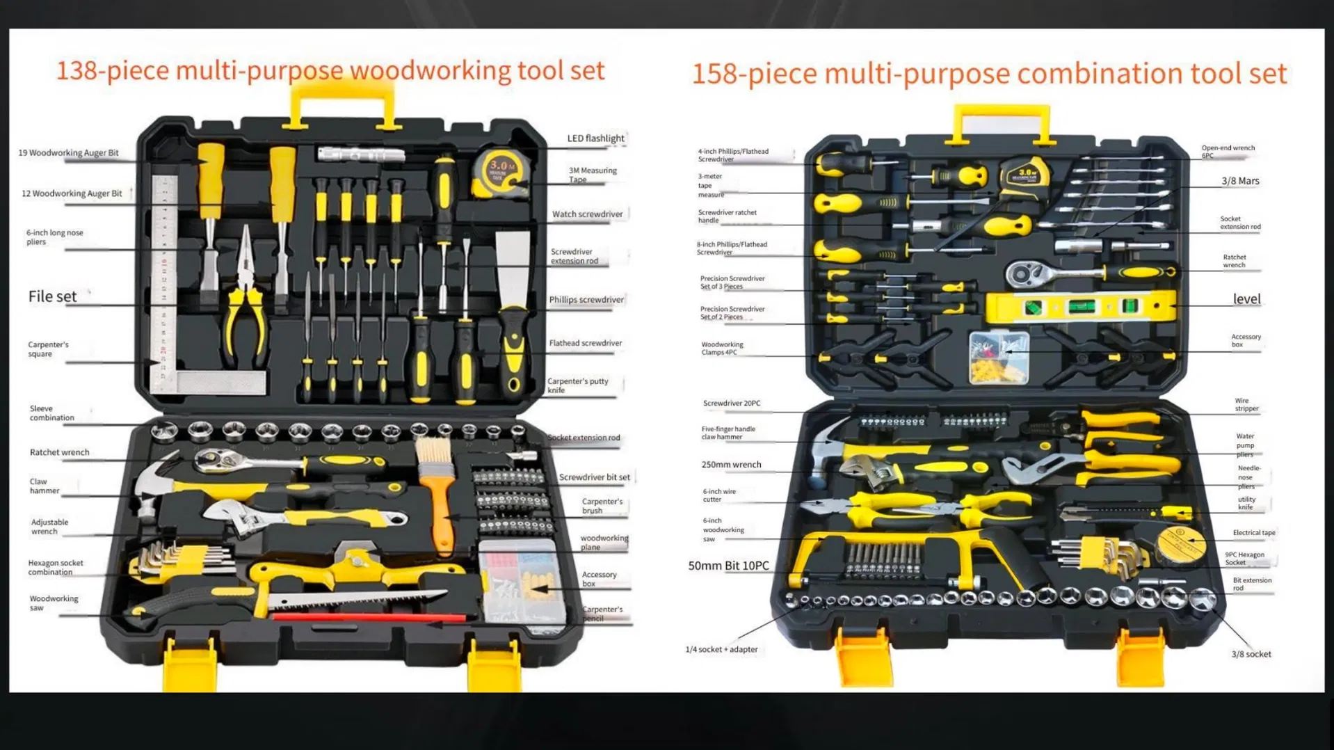 158PCS Kit de Ferramentas Mecânicas Profissionais Ferramentas Manuais