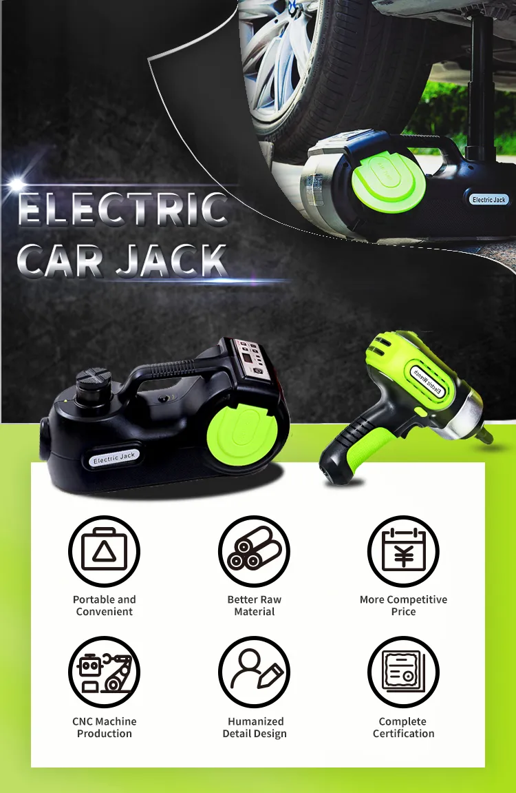 3in1 Kit de Reparação de Pneus com Macaco Hidráulico Elétrico Inflável e Caixa de Ferramentas com Chave