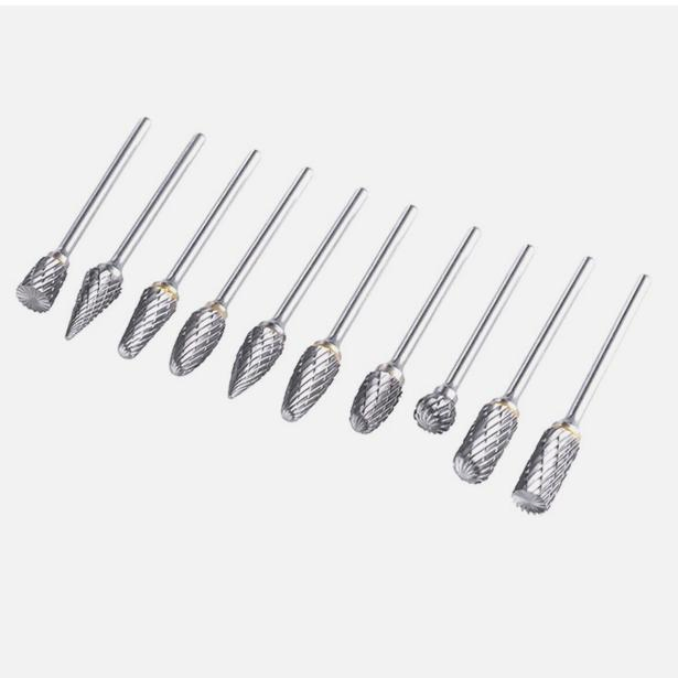 Conjunto de Brocas de Carboneto Compatível com Dremel Milwaukee 1/8" Haste 10PCS Kit de Ferramentas de Arquivo Rotativo Acessórios para Moedor de Die